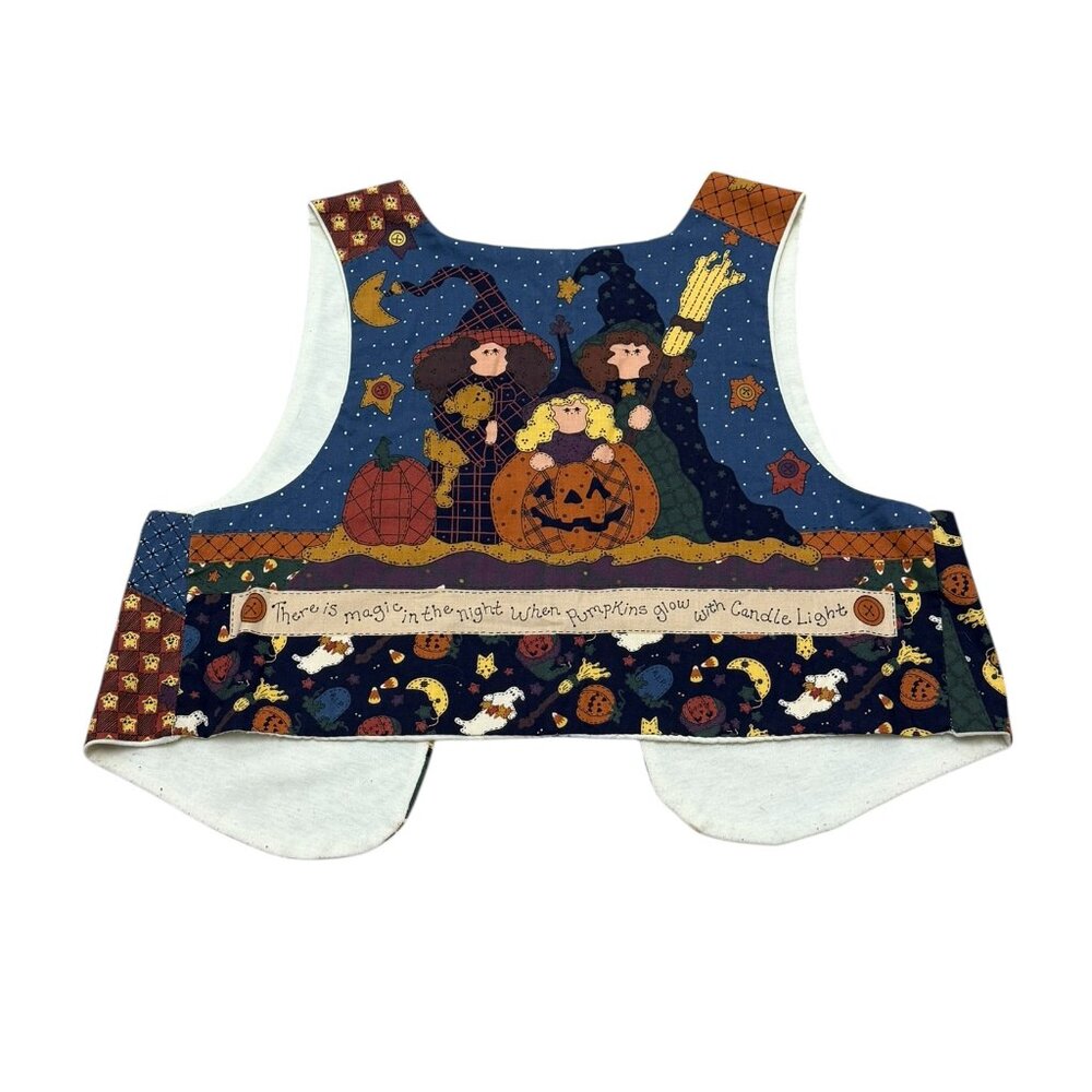 Vintage Y2K Halloween Patchwork Cotton Vest Pumpkin Witch Graphic - Picture 6 of 6